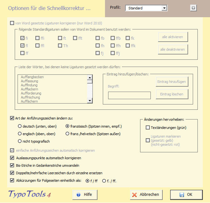 TypoTools 4 - Optionen fr die Schnellkorrektur